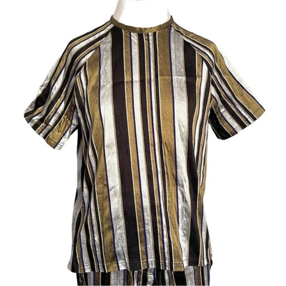 Nikki Chasin Striped Short Sleeve Silk Pant Suit - Small - Picture 13 of 16
